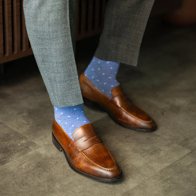 The Fairmonts - A Heathered Blue Sock with Pale Blue Micro-Tiles