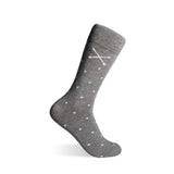 grey men's dress socks with a pale blue diamond pattern
