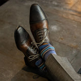 blue and tan striped men's dress sock