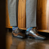 blue and tan striped men's dress sock