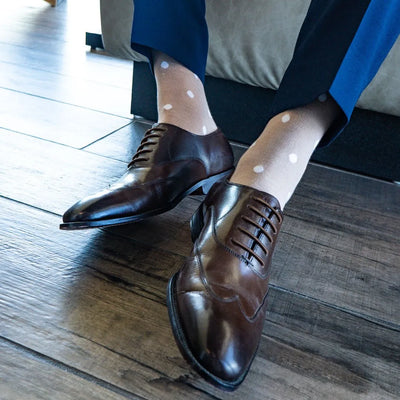 The Harveys - A Tan Sock with White Polka Dots