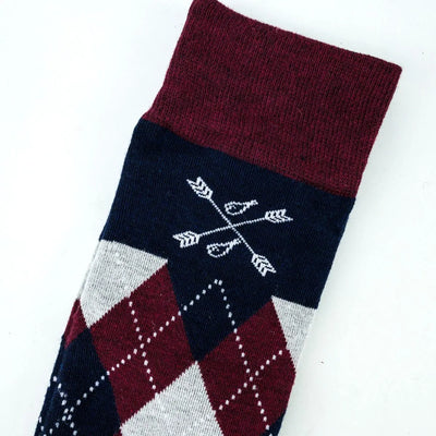 The Highlands - Navy, Cranberry, and Grey Argyle Sock