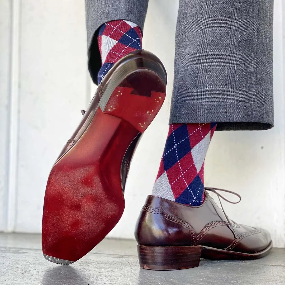 The Highlands | Navy, Cranberry & Grey Argyle Men's Dress Sock The Highlands | Navy, Cranberry & Grey Argyle Men's Dress Sock