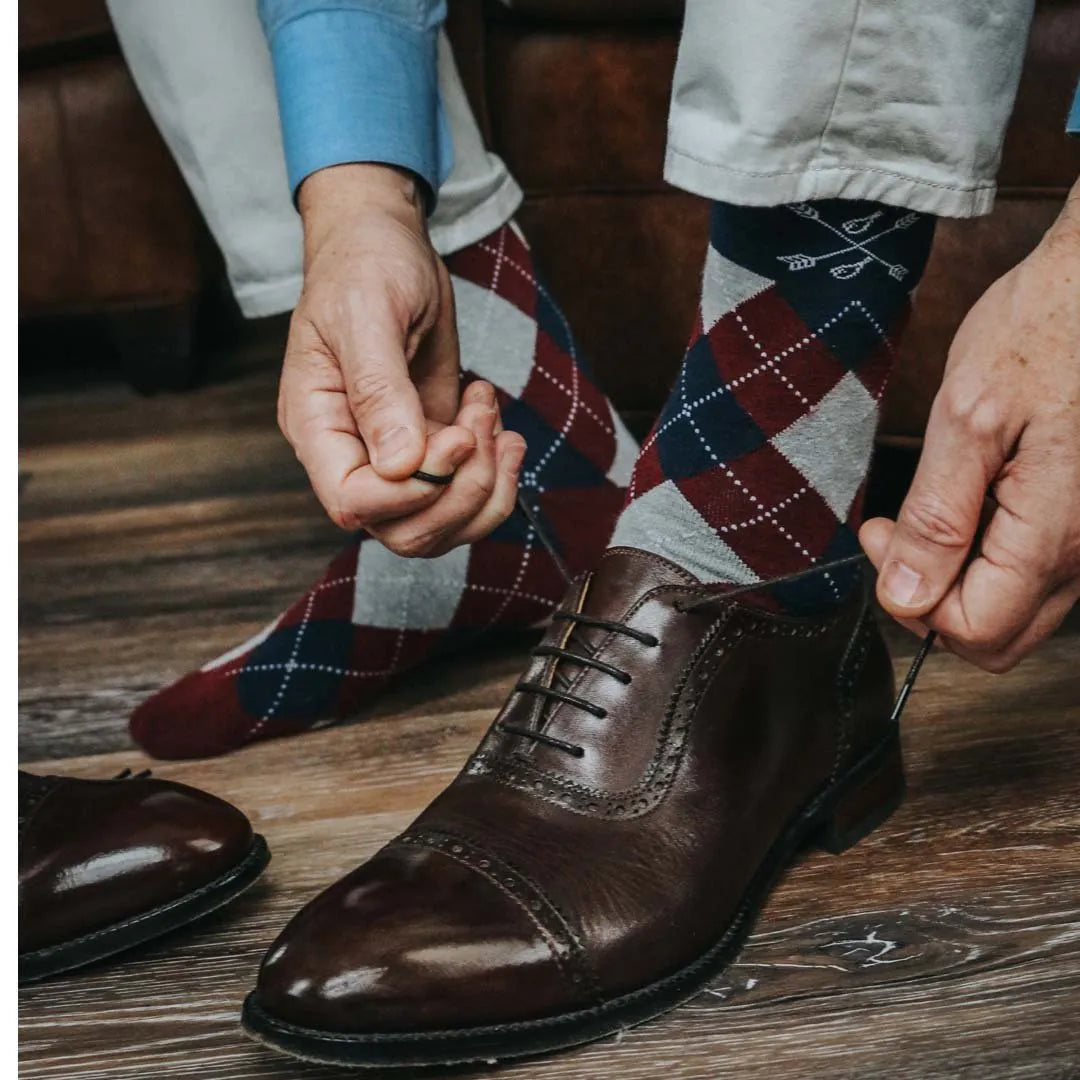 The Highlands | Navy, Cranberry & Grey Argyle Men's Dress Sock The Highlands | Navy, Cranberry & Grey Argyle Men's Dress Sock