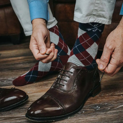 The Highlands - Navy, Cranberry, and Grey Argyle Sock