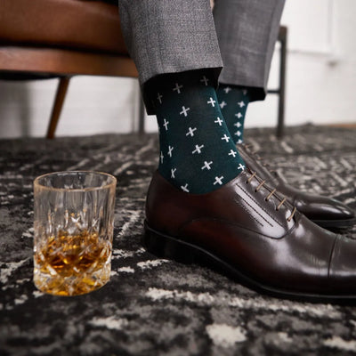 The Ides of March - A Deep Green Sock with White Hatches