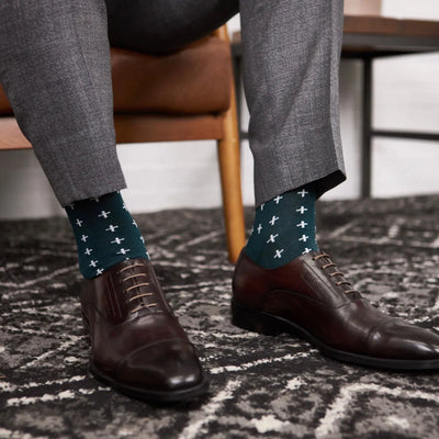 The Ides of March - A Deep Green Sock with White Hatches