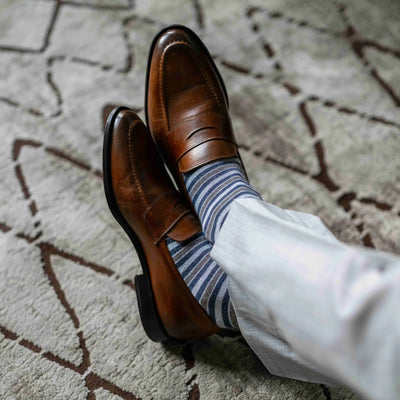 The January Skys - A Grey, Blue and White Striped Sock