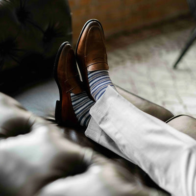 The January Skys - A Grey, Blue and White Striped Sock