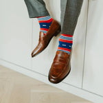 blue, red, and white striped men's dress sock