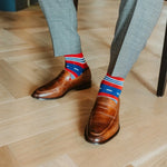 blue, red, and white striped men's dress sock