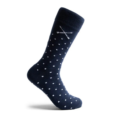 The Lehmans -  A Navy Sock with White Micro-Squares