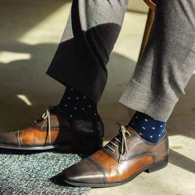 The Lehmans -  A Navy Sock with White Micro-Squares