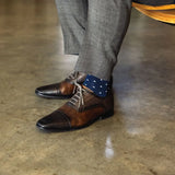 navy blue men's dress socks with white micro-squares