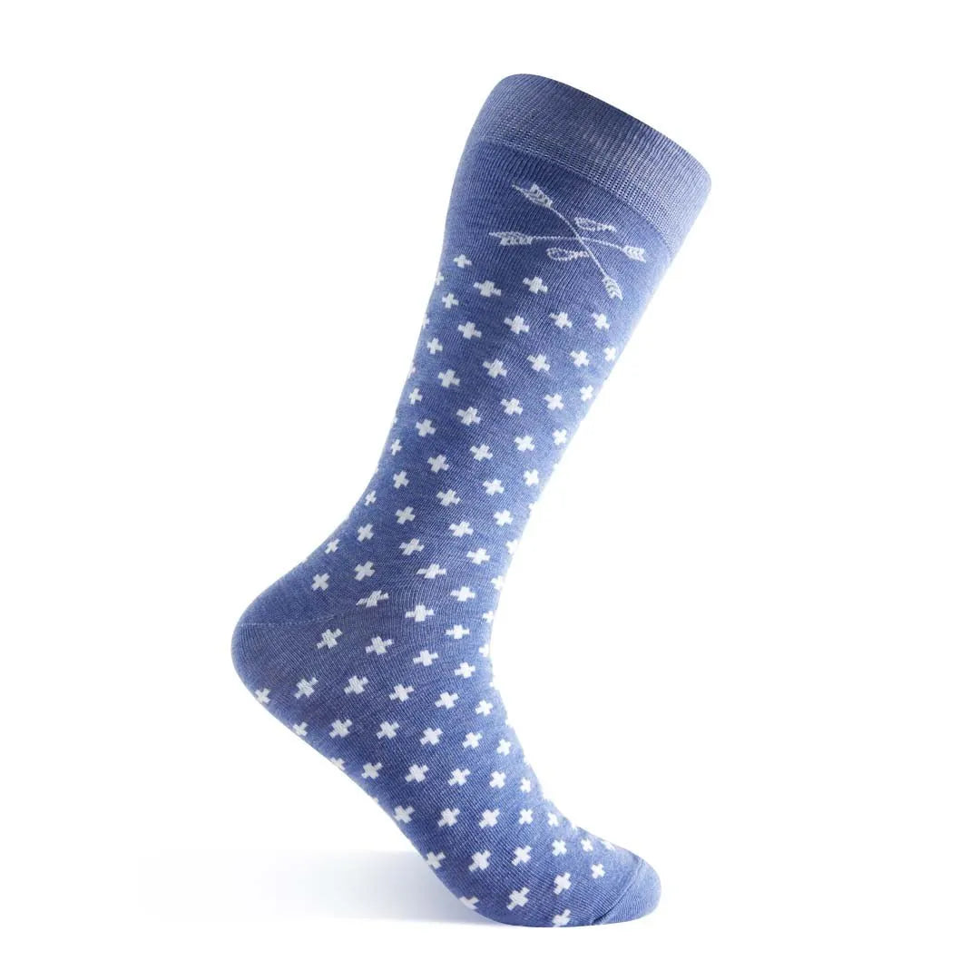 The Livingstons | Heathered Blue Dress Sock with White Hatches Mid-Calf The Livingstons | Heathered Blue Dress Sock with White Hatches Mid-Calf