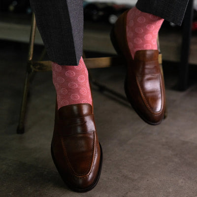 The Marchaks - A Coral Sock with Blush Pink Double Dots