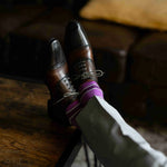 Purple, violet, and white striped men's dress socks