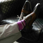 Purple, violet, and white striped men's dress socks