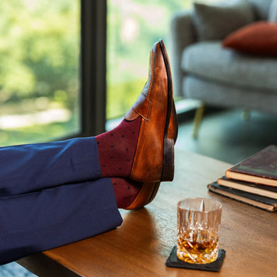 The Mercers - A Burgundy Sock with Navy Blue Micro-Tiles