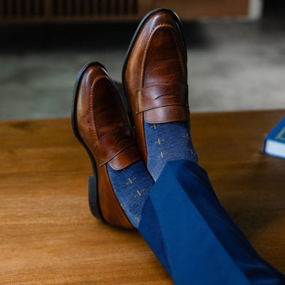 The Midnight Meadows - A Deep Blue Sock with Gold T-Suns