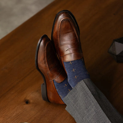 The Midnight Meadows - A Deep Blue Sock with Gold T-Suns