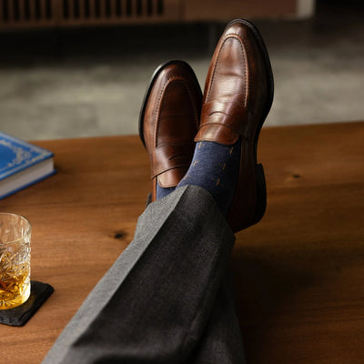 The Midnight Meadows - A Deep Blue Sock with Gold T-Suns