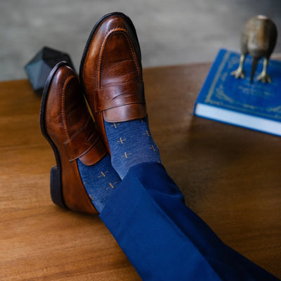 The Midnight Meadows - A Deep Blue Sock with Gold T-Suns