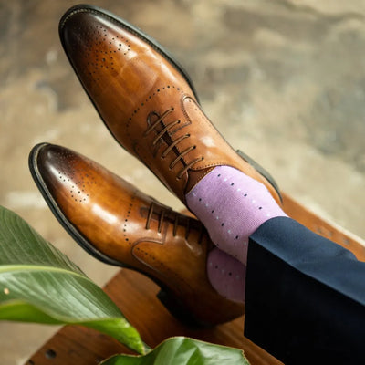 The Mr. Periwinkles - A Periwinkle Sock with Navy and Baby Blue Pin Dots