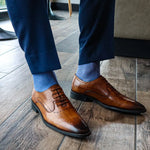 Heathered blue and sky blue micro-chevron men's dress sock