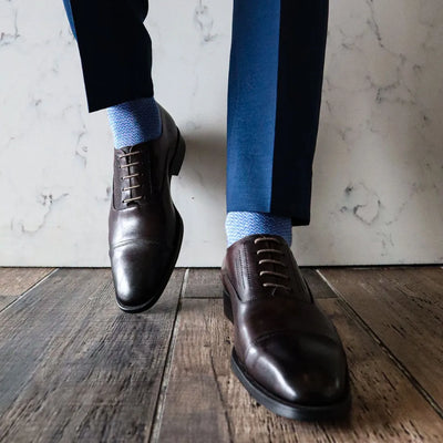 The Newports - A Heathered Blue and Sky Blue Woven Micro-Chevron Sock