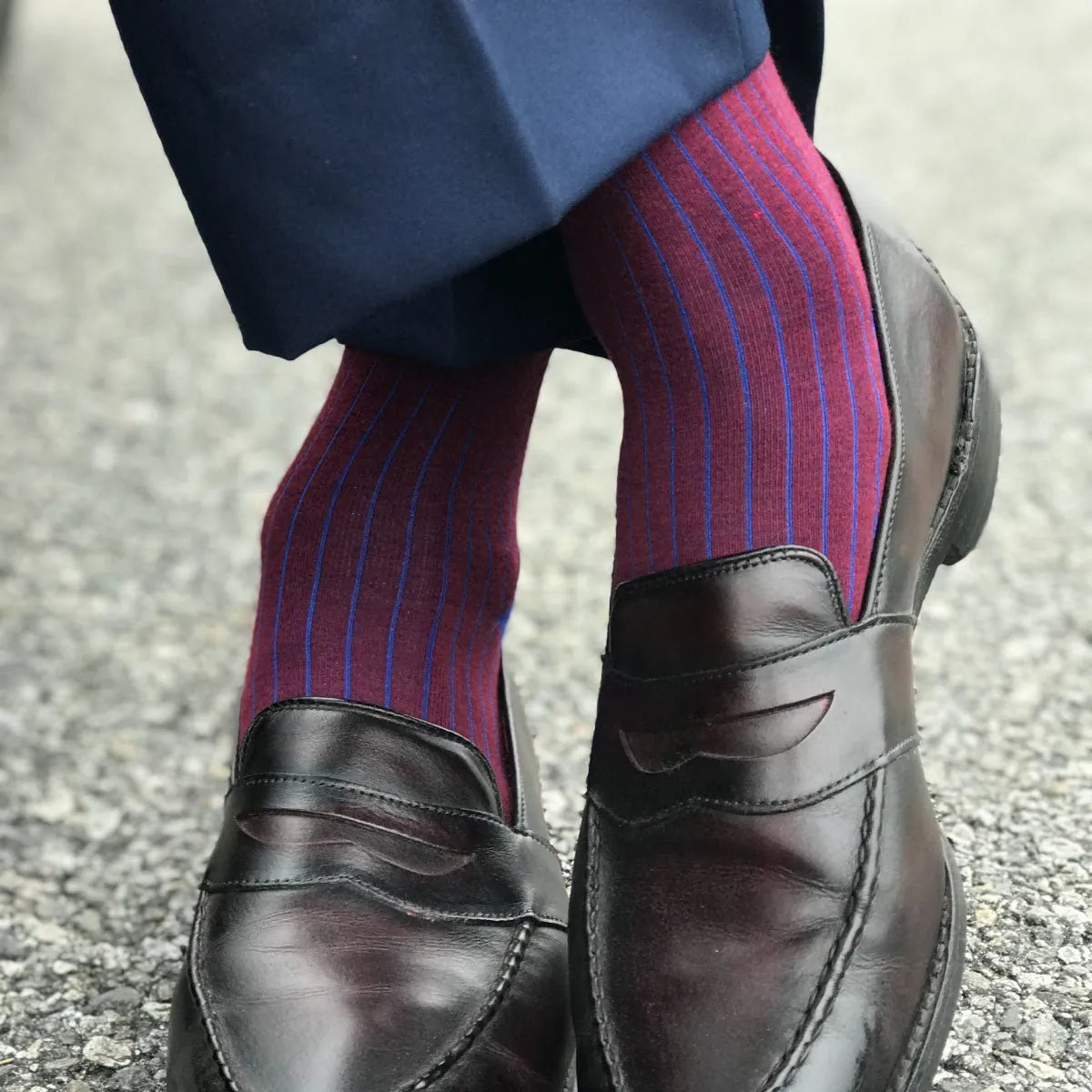 The Old Glorys | Burgundy and Royal Blue Pinstripe Dress Sock Over-The-Calf The Old Glorys | Burgundy and Royal Blue Pinstripe Dress Sock Over-The-Calf