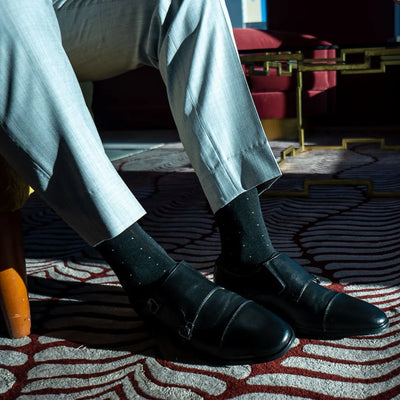 The Oxford Blacks - Black and Baby Blue Pin Dot Sock
