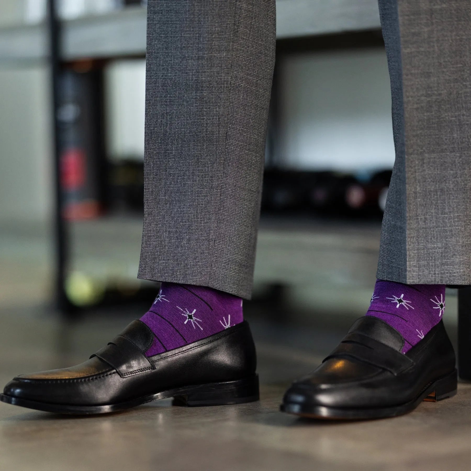 The Plum Constellations - A Plum Sock with White & Black Constellations Over-The-Calf The Plum Constellations - A Plum Sock with White & Black Constellations Over-The-Calf