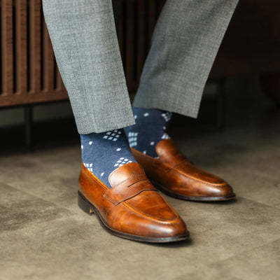 The Prussian Paragons - A Prussian Blue Sock with White Nested Diamonds