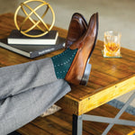 deep green sock with powder blue micro-pin dots