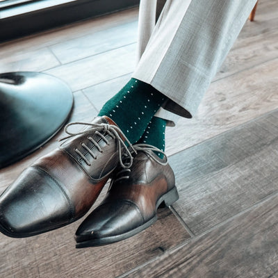 The Radfords - A Deep Green Sock with Powder Blue Micro-Dots