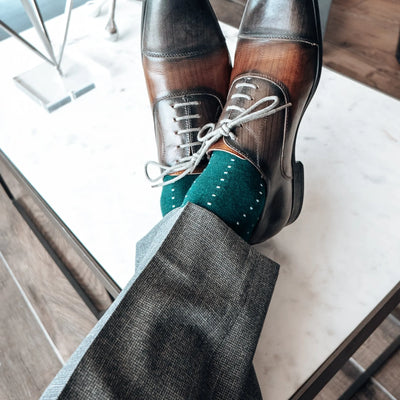 The Radfords - A Deep Green Sock with Powder Blue Micro-Dots