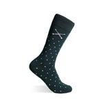 A deep green men's dress sock with clean white accents.