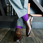 rich purple men's dress sock with blue micro dots
