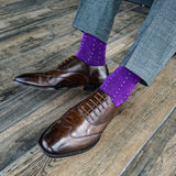 rich purple men's dress sock with blue micro dots