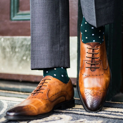 The Romans - Pine Green, Sand, and White Micro-Square Sock