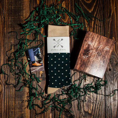 The Romans - Pine Green, Sand, and White Micro-Square Sock