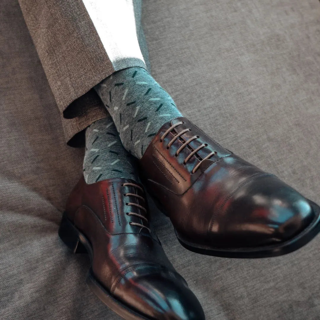 The Ryans | Green and Gray X Patterned Men's Dress Sock Mid-Calf The Ryans | Green and Gray X Patterned Men's Dress Sock Mid-Calf