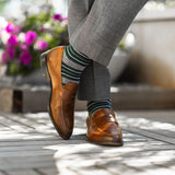 green, grey, and white striped men's dress sock