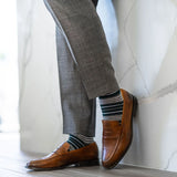 green, grey, and white striped men's dress sock