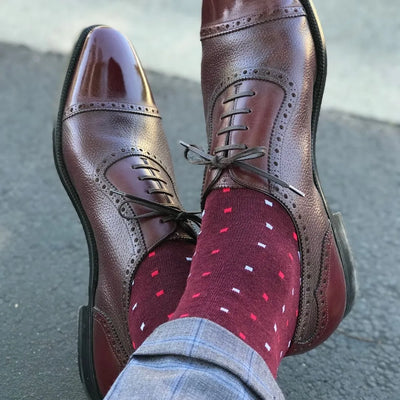 The Shelbys - A Cranberry Sock with Red and Powder Blue Micro-Squares