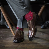 The Shelbys - A Cranberry Sock with Red and Powder Blue Micro-Squares