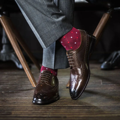 The Shelbys - A Cranberry Sock with Red and Powder Blue Micro-Squares