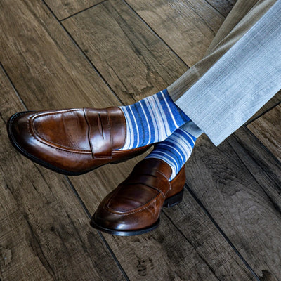 The Vottieros - A Blue, Grey, and White Multi-Stripe Sock