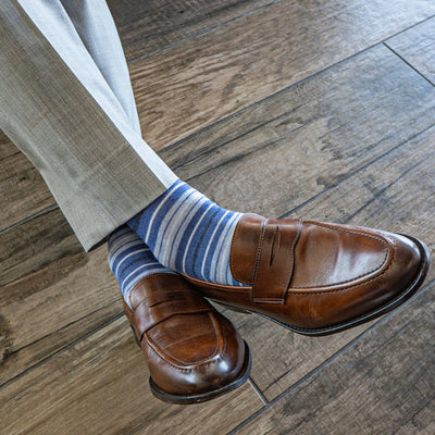 The Vottieros - A Blue, Grey, and White Multi-Stripe Sock